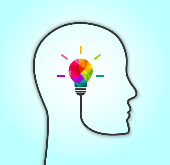 birkman method illustration of head with multi-colored lightbulb inside