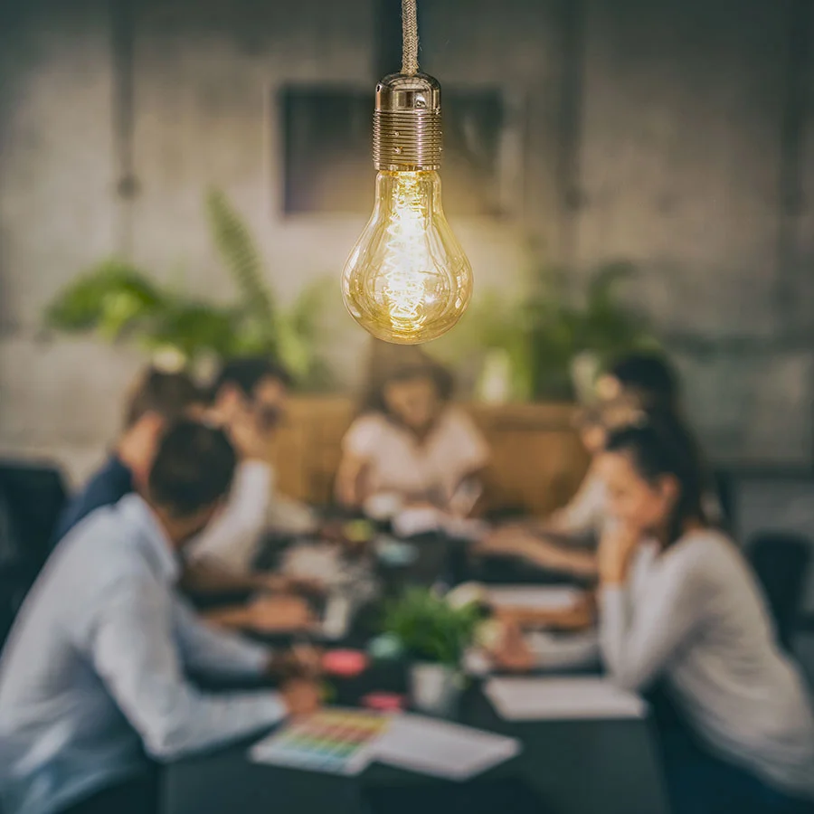 Group together with a lightbulb in the front
